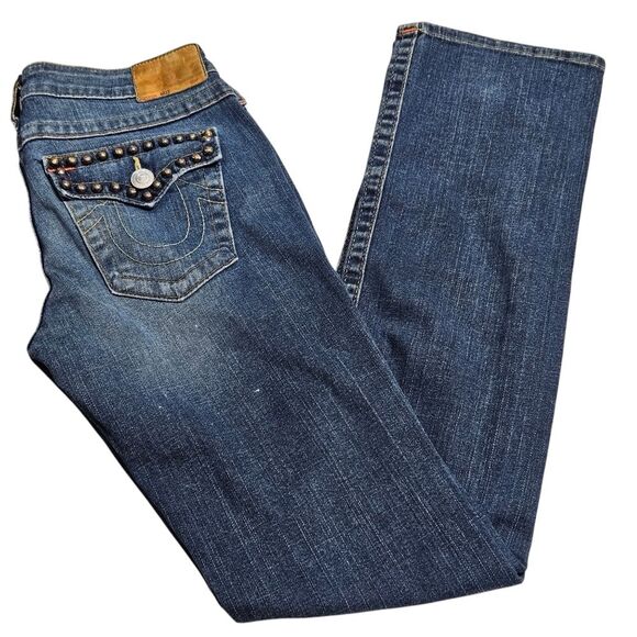True Religion Billy Jeans Womens 30 Studs Details Flaps Pockets Mid Rise Western - Picture 1 of 15